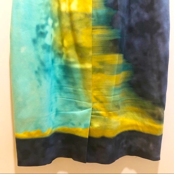 ELIE TAHARI BLUE-YELLOW TIE-DYE OMBRÉ SHIFT DRESS - Picture 13 of 17